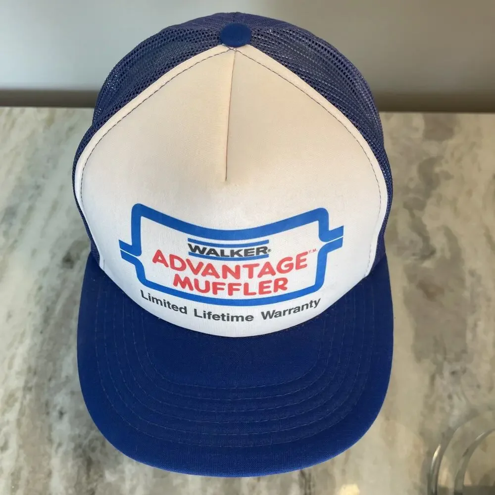 Vtg Walker Advantage Muffler Snapback Mesh Trucker Hat Cap 1980s Automotive Rare